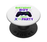 Anniversaire, garçon Gamer vidéo, Jeu, Appuyez sur x pour Faire la fête PopSockets PopGrip Adhésif