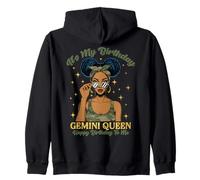 Anniversaire Gemini Queen Camo Black Woman African Zodiac Sweat à Capuche
