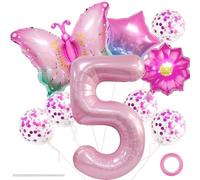 Anniversaire Papillon 5 Ans Kit,Ballon Decoration Papillon 5 Ans,Kit de Ballons pour 5e Anniversaire,Géant Ballons de Coloré Papillons,XXL Fleurs Thème Ballon pour décoration fille 5e Anniversaire