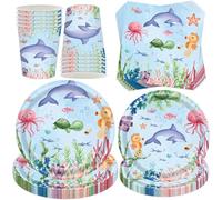 Anniversaire Party Vaisselle,50 Pièces Vaisselle Kit Assiettes Gobelets Serviettes,Ensemble de Fête D'anniversaire,pour Enfants Party Fête Mariages Baby Shower Noël,10 Invités
