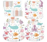 Anniversaire Party Vaisselle,50 Pièces Vaisselle Kit Assiettes Gobelets Serviettes,Ensemble de Fête D'anniversaire,pour Enfants Party Fête Mariages Baby Shower Noël,10 Invités