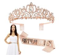 Anniversaire Reine Tiara | Couronne de la Tête de la Fille d'Anniversaire | Ensemble Couronne et Bandeau avec Strass pour Femme avec Design Peigne Confortable Fournitures pour Cheveux