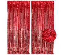 Anniversaire Rideaux Rouge Paillette - GREATRIL Saint Valentin Serpentins Métallique Décoration de Fête de Fond pour Saint Valentin Casino Circus Foraine Spiderman Ladybug Las Vegas Foraine Fête