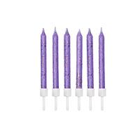 Anniversary House-AHC131 Lot de 12 Bougies d'anniversaire à Paillettes Violettes avec Supports 7,5 cm pour décoration de gâteau de célébration AHC131, Lilas, 7.5 Centimeters