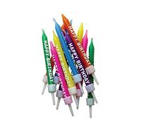Anniversary House-AHC193 Lot de 12 Bougies d'anniversaire Multicolores avec Support, 7,5 cm, décoration de gâteau de célébration, AHC193, 7.5 Centimeters