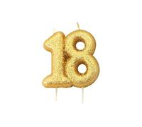 Anniversary House AHC203 Bougie à paillettes dorées métallisées Numéro 18 Décoration de gâteau d'anniversaire 18 7 cm