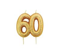 Anniversary House AHC208 Bougie à paillettes dorées métallisées, numéro 60, décoration de gâteau d'anniversaire 60 ans, 7 cm