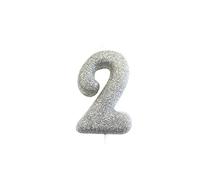 Anniversary House-AHC40/2 AHC40/2 Bougie métallique à Paillettes en Forme de Chiffre 2 pour gâteau d'anniversaire 7 cm, Argenté, 7 Centimeters