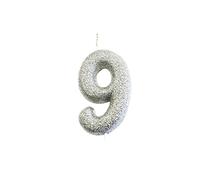 Anniversary House AHC40/9 Bougie à paillettes argentées métallisées pour gâteau d'anniversaire 9 ans 7 cm