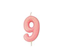 Anniversary House-AHC80/9 Bougie colorée à Paillettes Rose-Numéro 9-Décoration de gâteau d'anniversaire-7 cm-AHC80/9, AHC80/9, 7 Centimeters