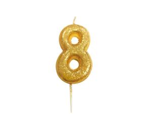 Anniversary House AHC90/8 Bougie à paillettes dorées métallisées en forme de chiffre 8 pour gâteau d'anniversaire 7 cm