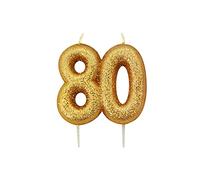 Anniversary House Bougie à paillettes moulées en forme de chiffre 80 ans Doré