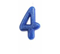 Anniversary House Bougie colorée à paillettes bleu - Numéro 4 - Décoration de gâteau d'anniversaire - 7 cm - AHC30/4