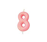 Anniversary House Bougie colorée à paillettes rose - Numéro 8 - Décoration de gâteau d'anniversaire - 7 cm - AHC80/8