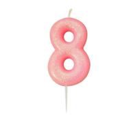 Anniversary House Bougie colorée à paillettes rose - Numéro 8 - Décoration de gâteau d'anniversaire - 7 cm - AHC80/8