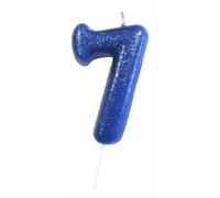 Anniversary House Bougie colorée bleue à paillettes, numéro 7, 7ème anniversaire, 7 cm, AHC30/7