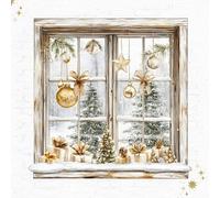 Anniversary House Festive PJ303411 Lot de 20 serviettes de table 3 plis Motif fenêtre dorée 33 x 33 cm