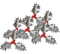 Anniversary House - Houx - Décoration de gâteau Pack de 5 - Plastique SG31812 (Taille unique) (Argent/Rouge)