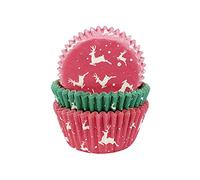 Anniversary House J117 Lot de 75 caissettes à cupcakes en papier sulfurisé résistant à la graisse Motif renne Rouge et vert 3,2 x 5 cm