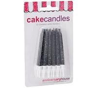 Anniversary House Lot de 12 bougies d'anniversaire à paillettes noires avec support, 7,5 cm, décoration de gâteau de célébration, AHC151