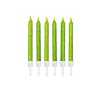 Anniversary House Lot de 12 bougies d'anniversaire à paillettes vert citron avec supports - 7,5 cm - Décoration de gâteau d'anniversaire - Vert vif - AHC160