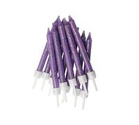 Anniversary House Lot de 12 bougies d'anniversaire à paillettes violettes avec supports 7,5 cm - Décoration de gâteau - AHC159