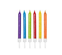 Anniversary House Lot de 12 bougies d'anniversaire multicolores à paillettes avec support, 7,5 cm, décoration de gâteau de célébration, AHC221, arc-en-ciel