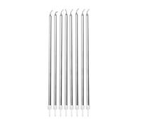 Anniversary House Lot de 16 bougies d'anniversaire extra hautes et fines avec supports, argent métallique, 18 cm, solides et robustes, AHC212