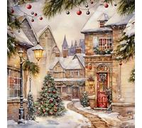 Anniversary House Tiflair Lot de 20 serviettes de table de Noël en papier 3 plis avec motif village de Noël douillet, épaisses, résistantes, jetables pour décoration de table festive