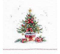 Anniversary House Tiflair PJ303393 Lot de 20 serviettes de table 3 plis Motif sapin de Noël et cadeaux 33 x 33 cm