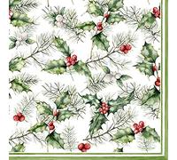 Anniversary House Tiflair PJ303507 Serviettes de table de Noël de luxe, motif houx et gui, serviettes en papier épaisses et résistantes, 3 plis, multicolore