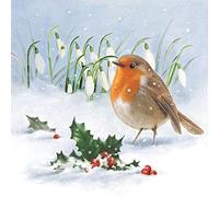 Anniversary House Tiflair PJ310336 Serviettes de table de Noël de luxe, motif rouge-gorge, houx et perce-neige, papier épais et résistant, 3 plis, multicolore