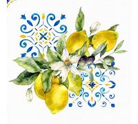Anniversary House Tiflair PJ344096 Lot de 20 serviettes de table 3 plis Motif citrons et carreaux 33 x 33 cm