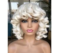ANNIVIA Courte courte perruque pour les femmes avec une grande frange Big Bouncy Bouncy Fluffy Curly Wig Soft Synthetic Short Curly Afro Wig (Whi