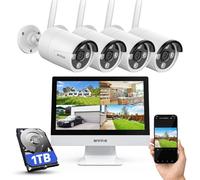 ANNKE 3MP Kit de Caméra de Surveillance avec Moniteur, 12" Moniteur NVR Système de Caméra de Surveillance avec 4PCS Caméras WiFi 3MP, Audio 2 Voie, Reconnaissance de Personne, 30M Vision Nocturne