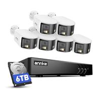 ANNKE Caméra de surveillance extérieure filaire 3K avec audio, 8 canaux 3K Lite DVR avec 6 caméras de sécurité analogiques à double objectif, vision nocturne couleur, reconnaissance humain/véhicule