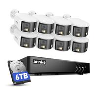 ANNKE Caméra de surveillance extérieure filaire 3K avec audio, 8 canaux 3K Lite DVR avec 8 caméras de sécurité analogiques à double objectif, vision nocturne couleur, reconnaissance humain/véhicule