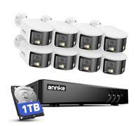 ANNKE Caméra de surveillance extérieure filaire 3K avec audio, 8 canaux 3K Lite DVR avec 8 caméras de sécurité analogiques à double objectif, vision nocturne couleur, reconnaissance humain/véhicule