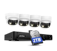 ANNKE Système de caméra de surveillance 4K, NVR 8 canaux 12 MP avec disque dur 2 To, caméra PoE double objectif 4 x 8 MP, vue panoramique 180°, vision nocturne couleur double lumière, reconnaissance
