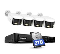 ANNKE Système de caméra de surveillance PoE 4K, NVR 8 canaux avec disque dur de 2 To, 4 caméras double objectif de 8 MP, panorama 180°, détection de personnes et de véhicules, audio bidirectionnel
