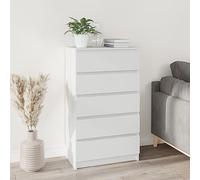 Annlera Commode à tiroirs 60 x 36 x 103 cm - Blanc - Armoire d'appoint - Commode multi-usages - Buffet avec tiroirs - En matériau bois avec 5 tiroirs
