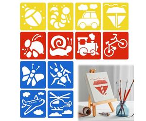 Annlpoy 12 Pièces pochoirs pour peinture dessin enfant,Motifs Animaux et Transports, Idéal pour l'Apprentissage et le Bricolage, Pochoirs Réutilisables en Polypropylène, Sécurisés et Durables