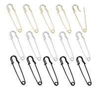 Annlpoy 15 pcs epingle a nourrice Grosse, 7cm, Très Grandes épingles de sûreté en métal pour Cuir, Toile, couvertures, Artisanat, Jupes - Géantes avec Fermeture à Ressort, Argent, Or et Noir