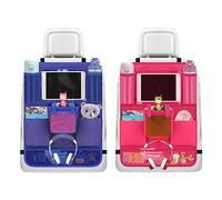 Annmore Organisateur de Voiture pour Toniebox ou FABA, Rangement Voiture pour Bouteilles d'eau Jouets Livres Enfant, Protection Siege Voiture avec Support de Casque Audio, Set de Bleu et Rose