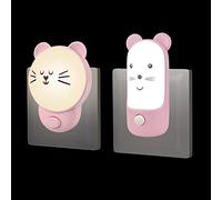 Annmore Veilleuse Prise Électrique Enfant avec Interrupteur, Lot de 2, Lampe de Chevet Chat et Souris Décoration Chambre Bébé, Applique LED pour Escalier, Lumiere Maternité, Cadeau Nouveau né Garcon