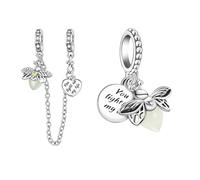 Annmors Abalorio Charm 925 Perles Argent Sterling Breloque Compatible Européen Bracelets Collier Firefly Safety Bracelet Chain Perles Oxyde Zirconium Noël Saint Valentin Cadeau Mères Femmes Filles