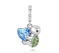 Annmors Abalorio Charm 925 Perles En Argent Sterling Breloque Compatible Européen Bracelets Collier Blue Murano Glass Turtle Dangle Perles Noël Saint Valentin Cadeau Fête des Mères Femmes Filles