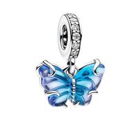 Annmors Abalorio Charm 925 Perles En Argent Sterling Breloque Compatible Européen Bracelets Collier Blue Murano Glass Butterfly Dangle Perles Noël Saint Valentin Cadeau Fête Mères Femmes Filles