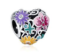 Annmors Abalorio Charm 925 Perles En Argent Sterling Breloque Compatible Européen Bracelets Collier Colorful Flower Charms Perles Oxyde Zirconium Noël Saint Valentin Cadeau Fête Mères Femmes Filles