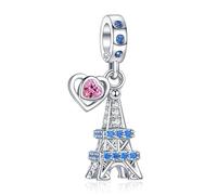 Annmors Abalorio Charm 925 Perles En Argent Sterling pour Breloque Compatible Bracelets Collier Eiffel Tower Heart Perles Oxyde Zirconium Noël Saint Valentin Cadeau Fête des Mères Femmes Filles